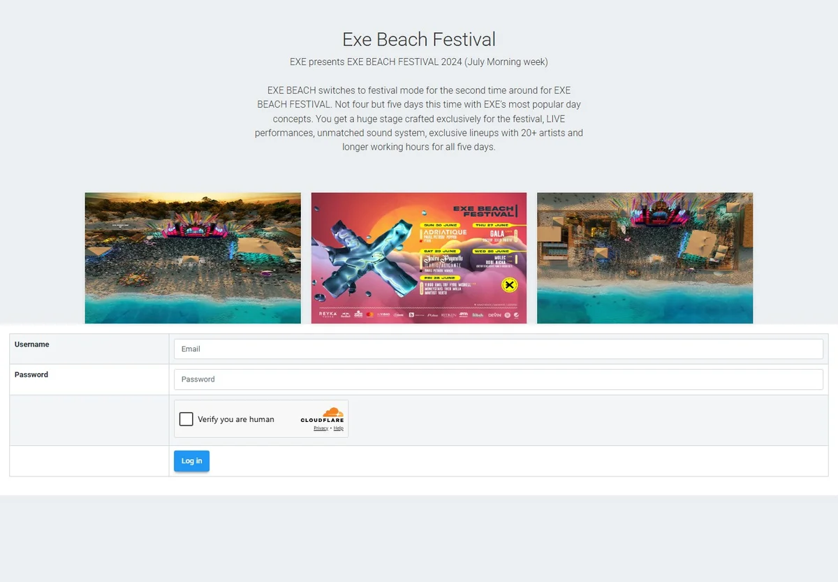 EXE Beach Festival website homepage